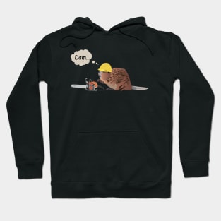 Brown Beaver with Chainsaw and Safety Helmet Hoodie